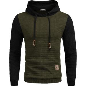 imageCOOFANDY Mens Hooded Sweatshirt Casual Long Sleeve Drawstring Waffle Knit Pullover HoodiesPat6army Greenblack