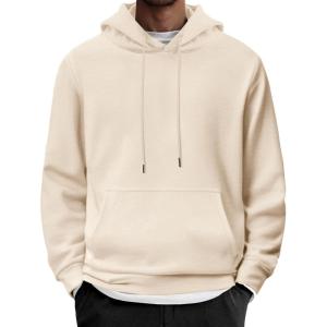 imageCOOFANDY Mens Hoodie Long Sleeve Casual Pullover Hooded Sweatshirt Fashion Drawstring Hoodies with PocketBeige