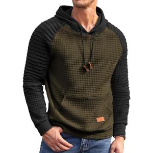 imageCOOFANDY Mens Hoodies Pullover Casaul Long Sleeve Drawstring Waffle Knit Hooded Sweatshirt with Kanga PocketGreenblack