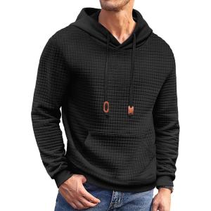 imageCOOFANDY Mens Hoodies Sweatshirts Long Sleeve Fashion Waffle Knit Pullover Hoodie with PocketBlack