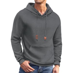imageCOOFANDY Mens Hoodies Sweatshirts Long Sleeve Fashion Waffle Knit Pullover Hoodie with PocketDark Grey