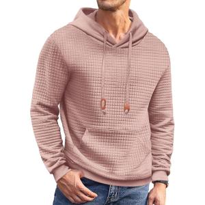 imageCOOFANDY Mens Hoodies Sweatshirts Long Sleeve Fashion Waffle Knit Pullover Hoodie with PocketPale Pink
