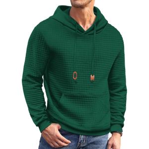 imageCOOFANDY Mens Hoodies Sweatshirts Long Sleeve Fashion Waffle Knit Pullover Hoodie with PocketPine Green