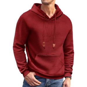 imageCOOFANDY Mens Hoodies Sweatshirts Long Sleeve Fashion Waffle Knit Pullover Hoodie with PocketRed