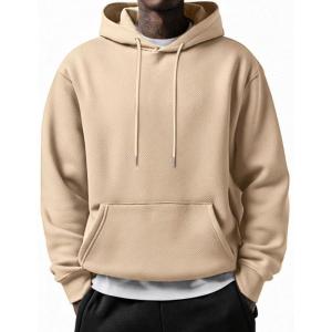 imageCOOFANDY Mens Long Sleeve Hooded Sweatshirt Casual Lightweight Hoodies Pullover Textured Drawstring Hoodie with Kanga PocketKhaki