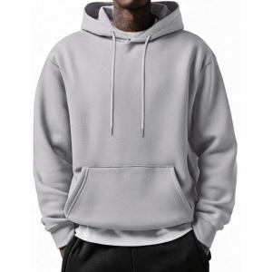 imageCOOFANDY Mens Long Sleeve Hooded Sweatshirt Casual Lightweight Hoodies Pullover Textured Drawstring Hoodie with Kanga PocketLight Gray