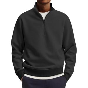 imageCOOFANDY Mens Quarter Zip Pullover Mock Neck Lightweight Sweatshirt Long Sleeve Polo Shirt Business Casual Pullover TopBlack