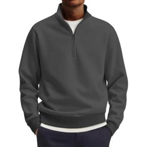 imageCOOFANDY Mens Quarter Zip Pullover Mock Neck Lightweight Sweatshirt Long Sleeve Polo Shirt Business Casual Pullover TopDark Gray