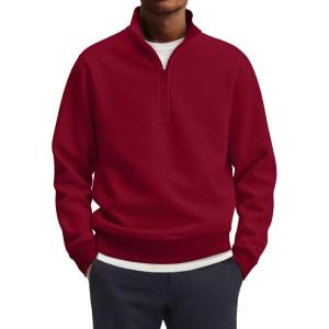 imageCOOFANDY Mens Quarter Zip Pullover Mock Neck Lightweight Sweatshirt Long Sleeve Polo Shirt Business Casual Pullover TopDark Red