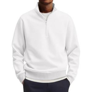 imageCOOFANDY Mens Quarter Zip Pullover Mock Neck Lightweight Sweatshirt Long Sleeve Polo Shirt Business Casual Pullover TopWhite