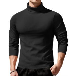 imageCOOFANDY Mens Slim Fit Turtleneck Sweater Long Sleeve Ribbed Turtle Neck Casual Lightweight Basic Pullover SweatersBlack