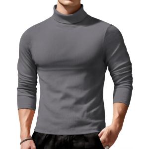 imageCOOFANDY Mens Slim Fit Turtleneck Sweater Long Sleeve Ribbed Turtle Neck Casual Lightweight Basic Pullover SweatersDark Gray