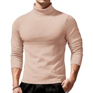 imageCOOFANDY Mens Slim Fit Turtleneck Sweater Long Sleeve Ribbed Turtle Neck Casual Lightweight Basic Pullover SweatersLight Brown