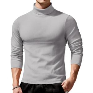 imageCOOFANDY Mens Slim Fit Turtleneck Sweater Long Sleeve Ribbed Turtle Neck Casual Lightweight Basic Pullover SweatersLight Gray
