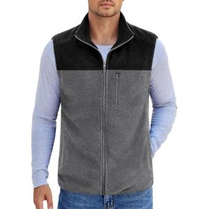 imageCOOFANDY Mens Lightweight Fleece Vest Sleeveless Zip Up Warm Jacket Casual Outerwear Vests With PocketsBlackDeep Grey