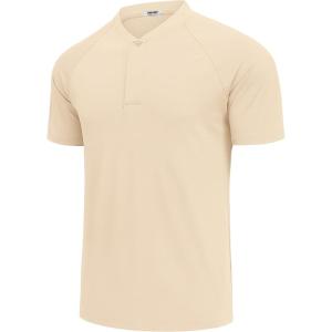 imageCOOFANDY Mens Quick Dry Golf Polo Shirts Short Sleeve Henley Shirt Active Athletic Collarless Sports T ShirtsBeige