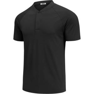 imageCOOFANDY Mens Quick Dry Golf Polo Shirts Short Sleeve Henley Shirt Active Athletic Collarless Sports T ShirtsBlack1