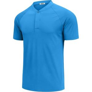 imageCOOFANDY Mens Quick Dry Golf Polo Shirts Short Sleeve Henley Shirt Active Athletic Collarless Sports T ShirtsBlue1