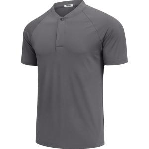 imageCOOFANDY Mens Quick Dry Golf Polo Shirts Short Sleeve Henley Shirt Active Athletic Collarless Sports T ShirtsDark Grey1