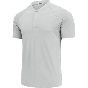 imageCOOFANDY Mens Quick Dry Golf Polo Shirts Short Sleeve Henley Shirt Active Athletic Collarless Sports T ShirtsLight Grey