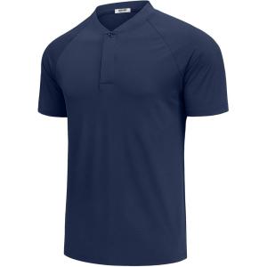 imageCOOFANDY Mens Quick Dry Golf Polo Shirts Short Sleeve Henley Shirt Active Athletic Collarless Sports T ShirtsMightnight Blue