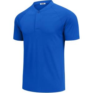 imageCOOFANDY Mens Quick Dry Golf Polo Shirts Short Sleeve Henley Shirt Active Athletic Collarless Sports T ShirtsSky Blue