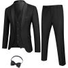 imageCOOFANDY Mens 3 Pieces Suit Slim Fit Tuxedo Set One Button Shawl Lapel Dinner Prom Jacket Vest Pants with TieBlack