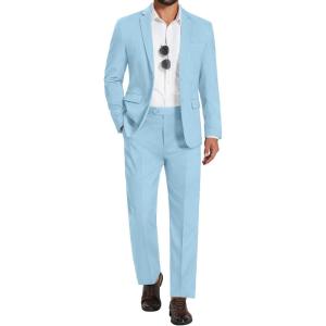 imageCOOFANDY Mens 2 Piece Suits Classic Fit Suit Set 2 Button Blazer Jacket and Dress Pants for Wedding Business PromLight Blue