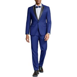 imageCOOFANDY Mens Tuxedo Suit Set Slim Fit 2 Piece One Button Christmas Blazer Jacket Pants for WeddingDinnerPromBlue