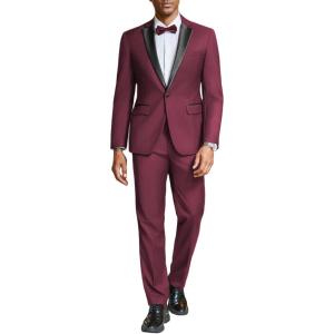 imageCOOFANDY Mens Tuxedo Suit Set Slim Fit 2 Piece One Button Christmas Blazer Jacket Pants for WeddingDinnerPromWine Red