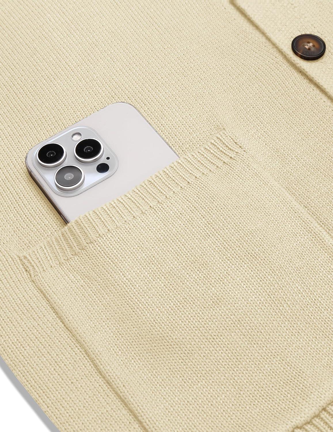 imageCOOFANDY Mens Cardigan Sweater Long Sleeve Casual V Neck Button Down Knitted Sweater with PocketsCream