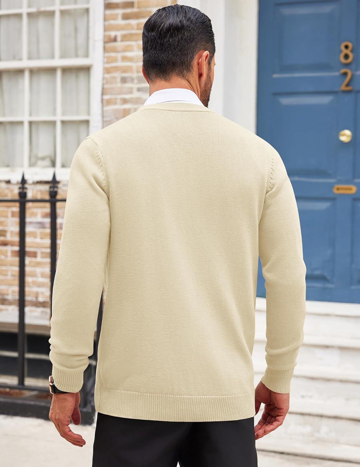 imageCOOFANDY Mens Cardigan Sweater Long Sleeve Casual V Neck Button Down Knitted Sweater with PocketsCream