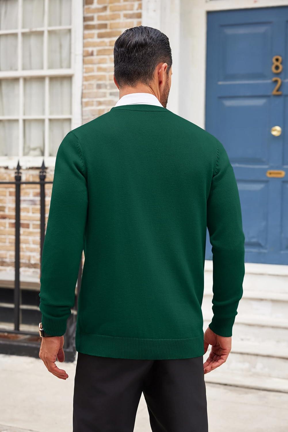 imageCOOFANDY Mens Cardigan Sweater Long Sleeve Casual V Neck Button Down Knitted Sweater with PocketsDark Green