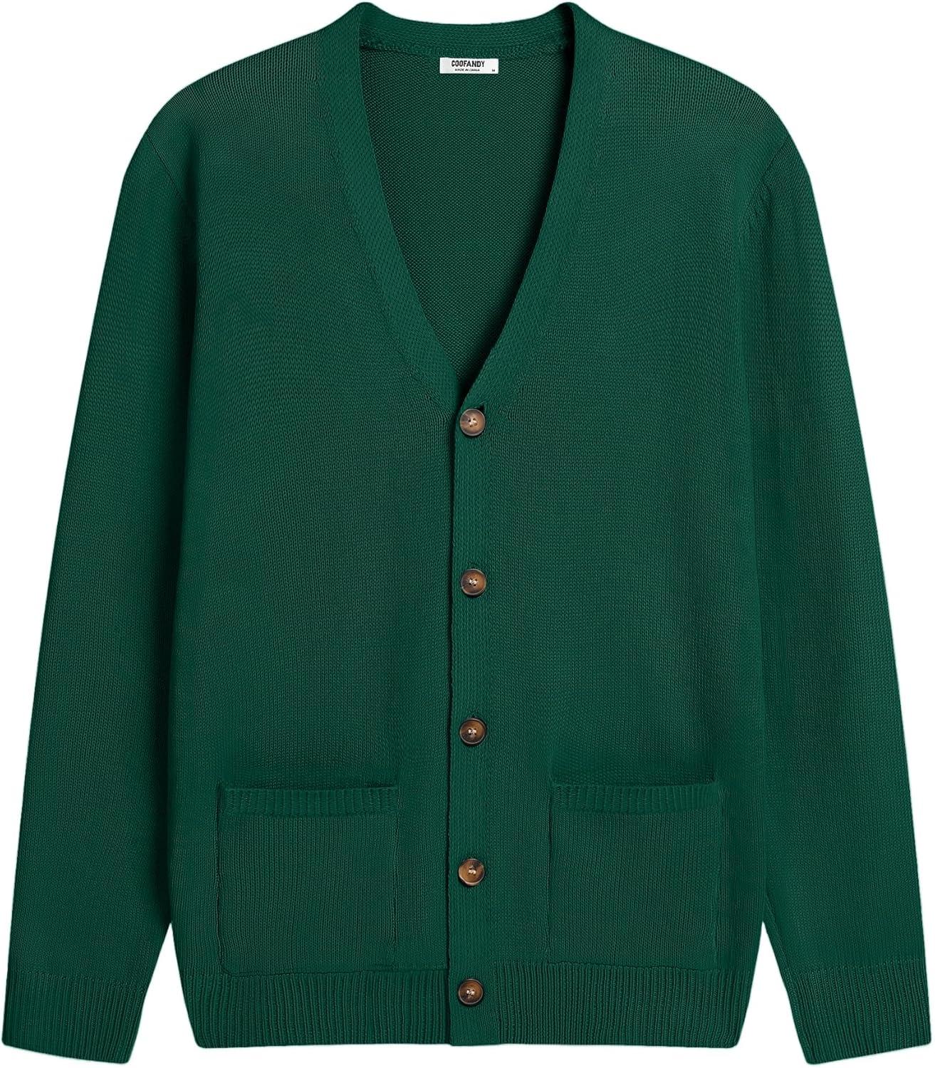 imageCOOFANDY Mens Cardigan Sweater Long Sleeve Casual V Neck Button Down Knitted Sweater with PocketsDark Green