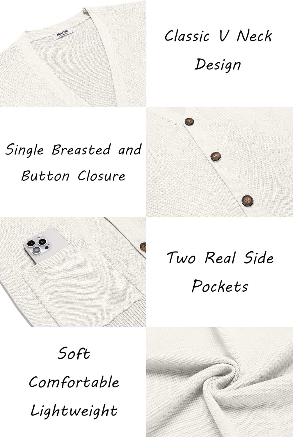 imageCOOFANDY Mens Cardigan Sweater Long Sleeve Casual V Neck Button Down Knitted Sweater with PocketsIvory
