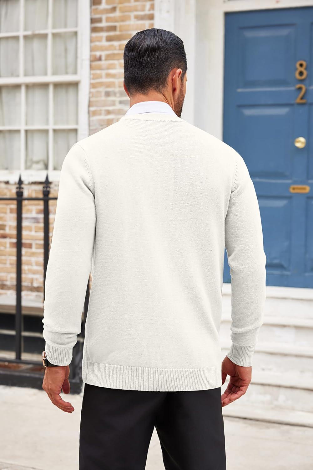 imageCOOFANDY Mens Cardigan Sweater Long Sleeve Casual V Neck Button Down Knitted Sweater with PocketsIvory