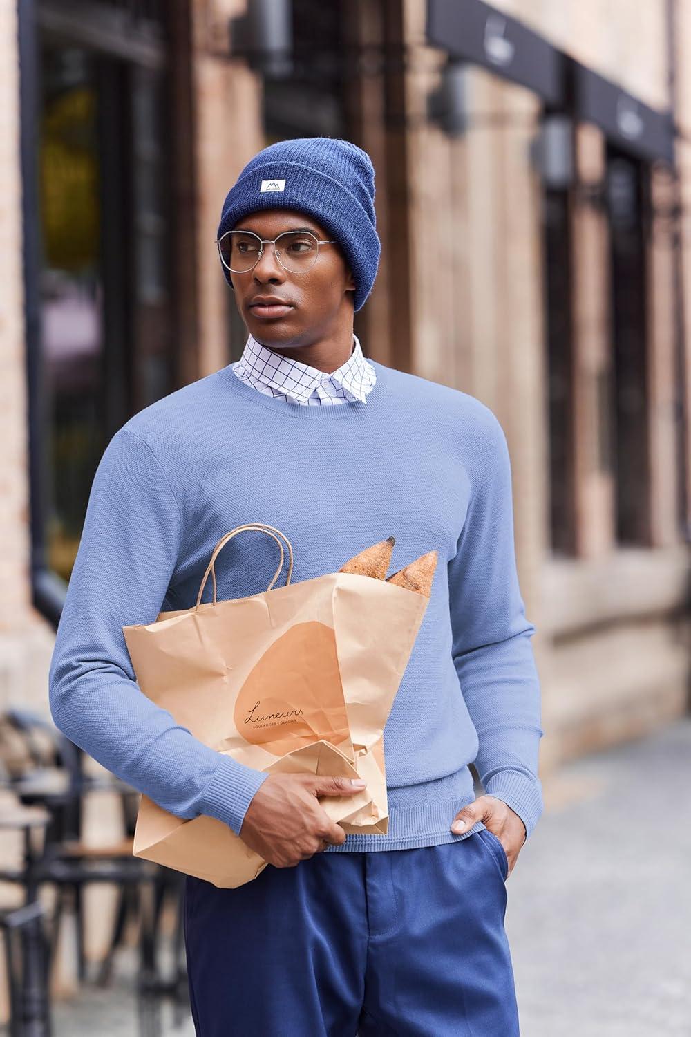 imageCOOFANDY Mens Crew Neck Sweaters Long Sleeve Lightweight Knit Dress Pullover SweatersClear Blue