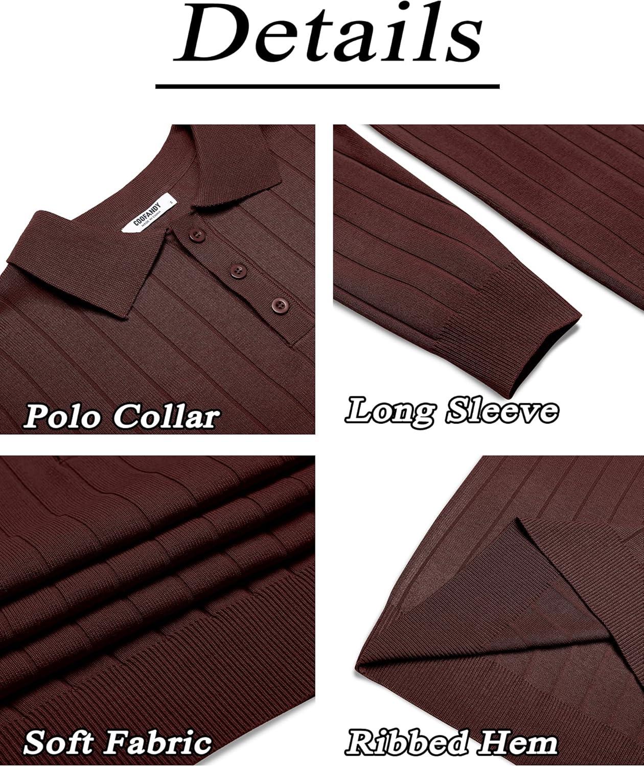imageCOOFANDY Mens Knit Polo Sweater Long Sleeve Polos Lightweight Casual Dress Pullover SweatersCoffee