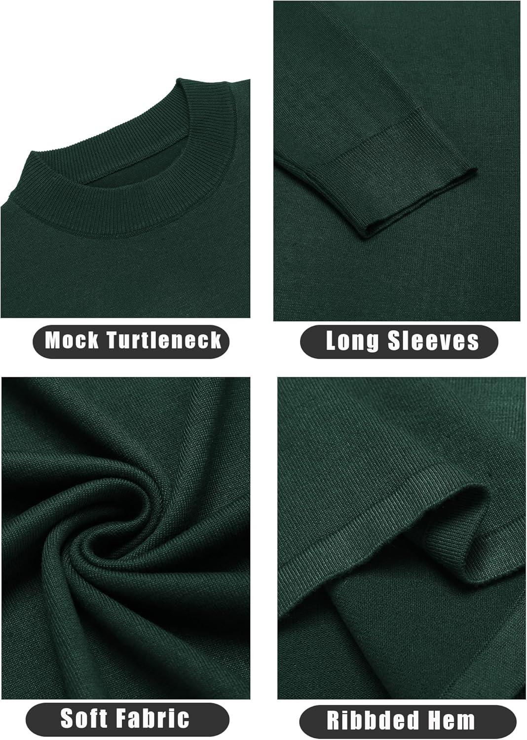 imageCOOFANDY Mens Mock Turtleneck Sweaters Long Sleeve Casual Knit Shirts Half Neck Thermal Lightweight Pullover SweaterDark Green