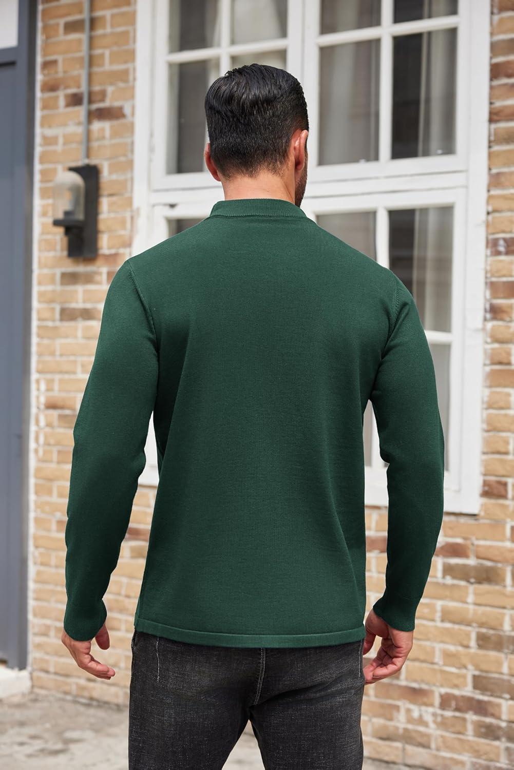 imageCOOFANDY Mens Mock Turtleneck Sweaters Long Sleeve Casual Knit Shirts Half Neck Thermal Lightweight Pullover SweaterDark Green