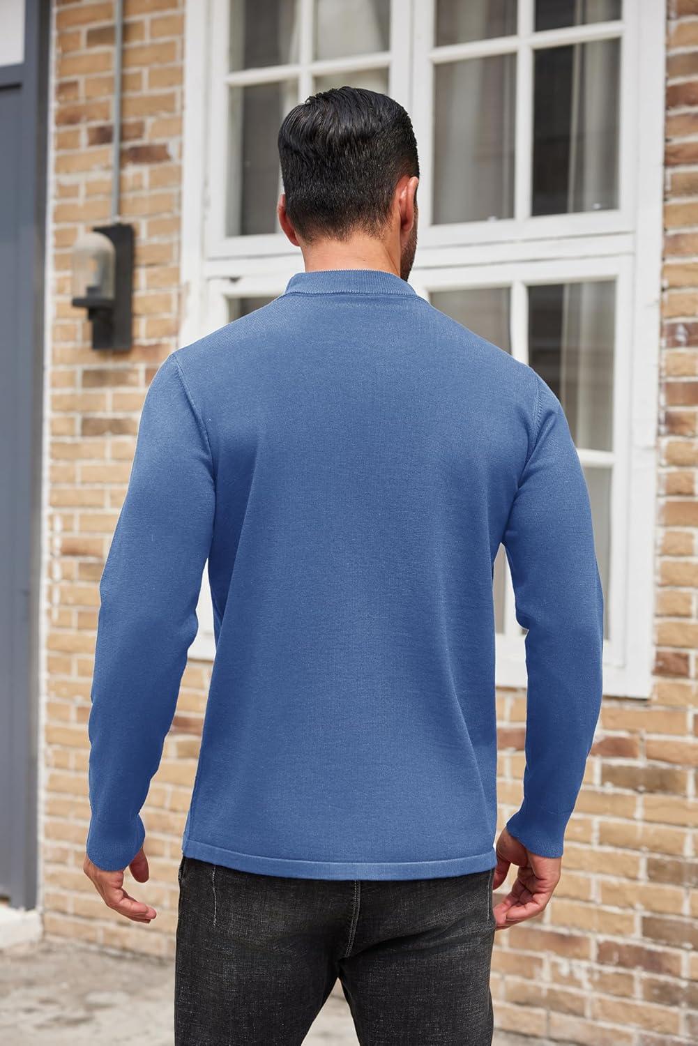imageCOOFANDY Mens Mock Turtleneck Sweaters Long Sleeve Casual Knit Shirts Half Neck Thermal Lightweight Pullover SweaterDenim Blue