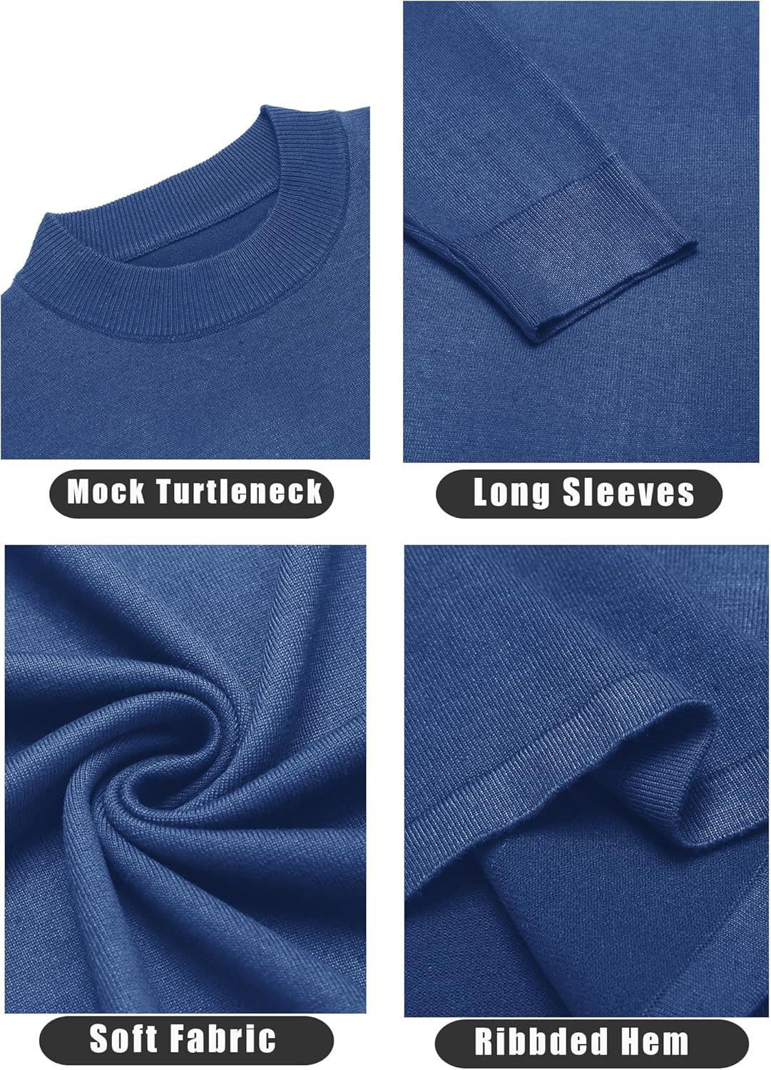 imageCOOFANDY Mens Mock Turtleneck Sweaters Long Sleeve Casual Knit Shirts Half Neck Thermal Lightweight Pullover SweaterDenim Blue