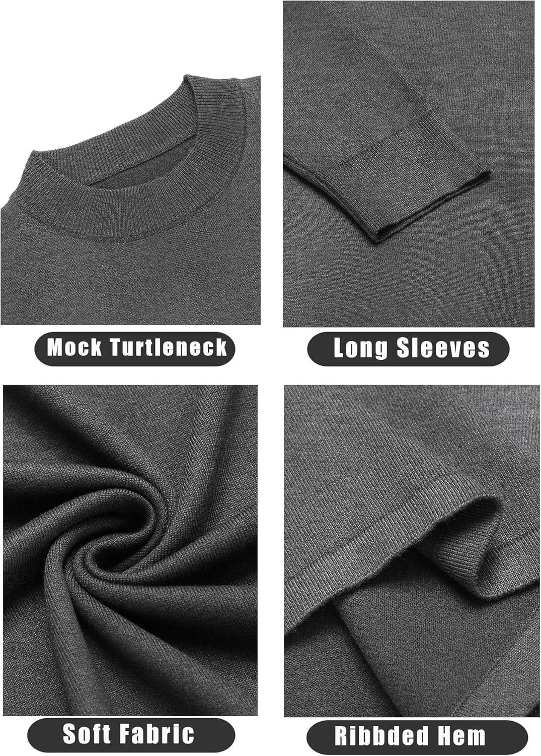 imageCOOFANDY Mens Mock Turtleneck Sweaters Long Sleeve Casual Knit Shirts Half Neck Thermal Lightweight Pullover SweaterGrey