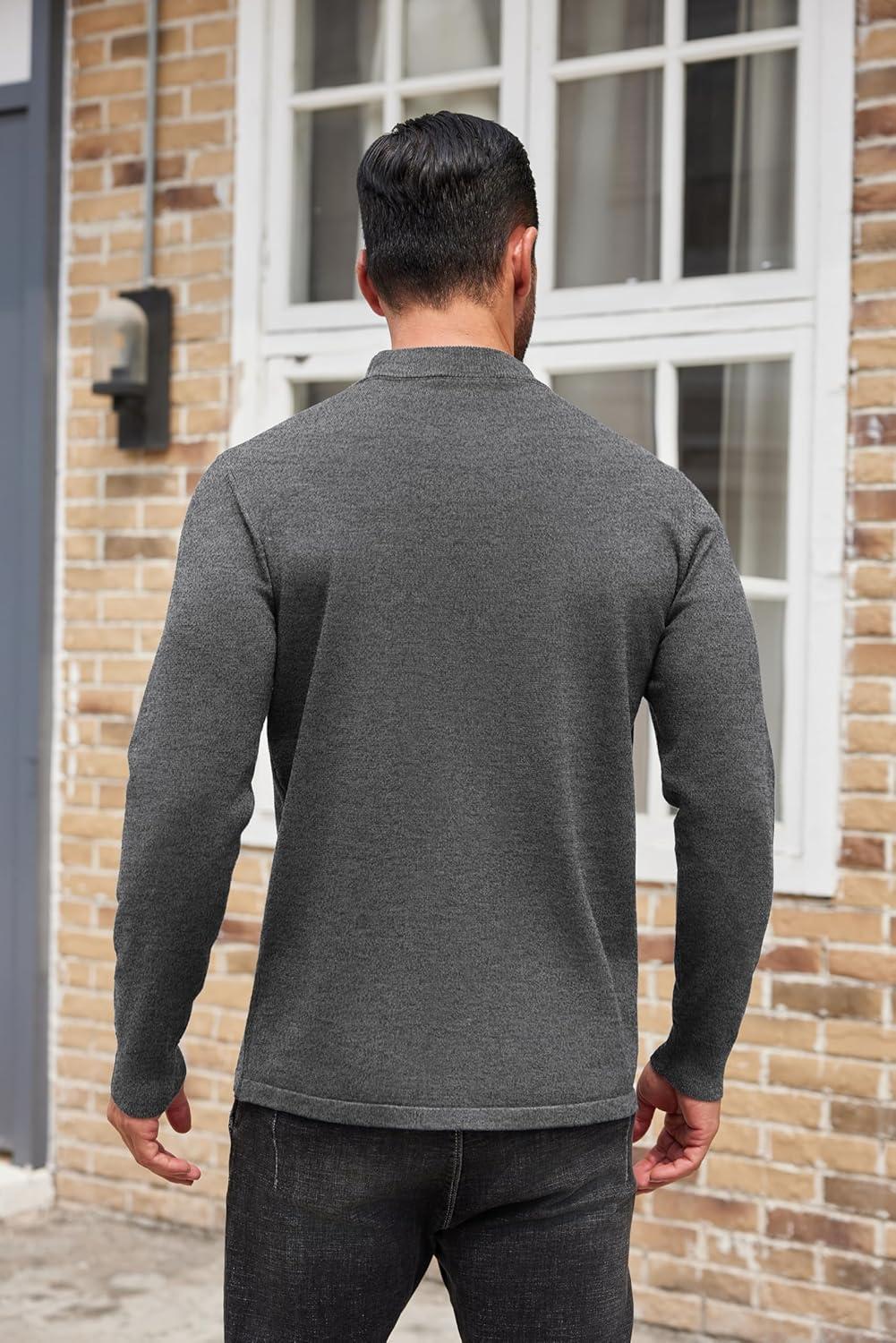 imageCOOFANDY Mens Mock Turtleneck Sweaters Long Sleeve Casual Knit Shirts Half Neck Thermal Lightweight Pullover SweaterGrey