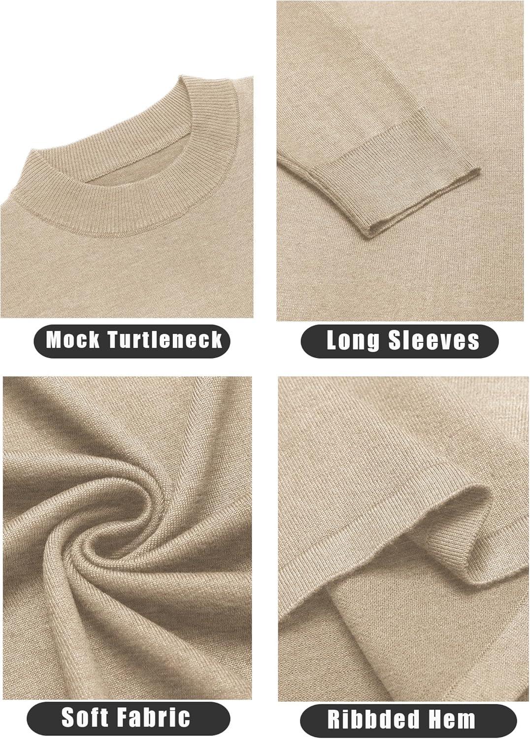 imageCOOFANDY Mens Mock Turtleneck Sweaters Long Sleeve Casual Knit Shirts Half Neck Thermal Lightweight Pullover SweaterLight Khaki