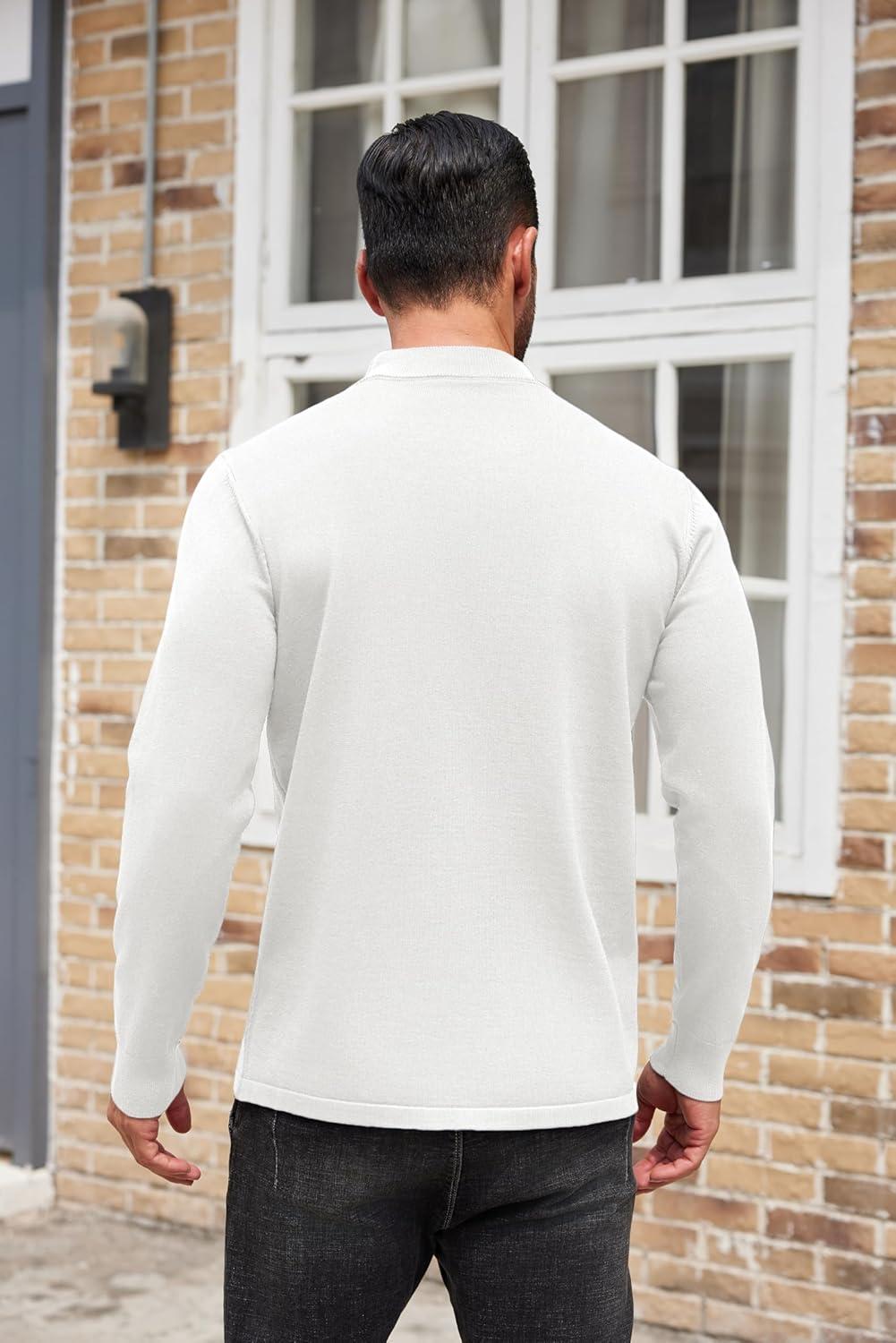 imageCOOFANDY Mens Mock Turtleneck Sweaters Long Sleeve Casual Knit Shirts Half Neck Thermal Lightweight Pullover SweaterWhite