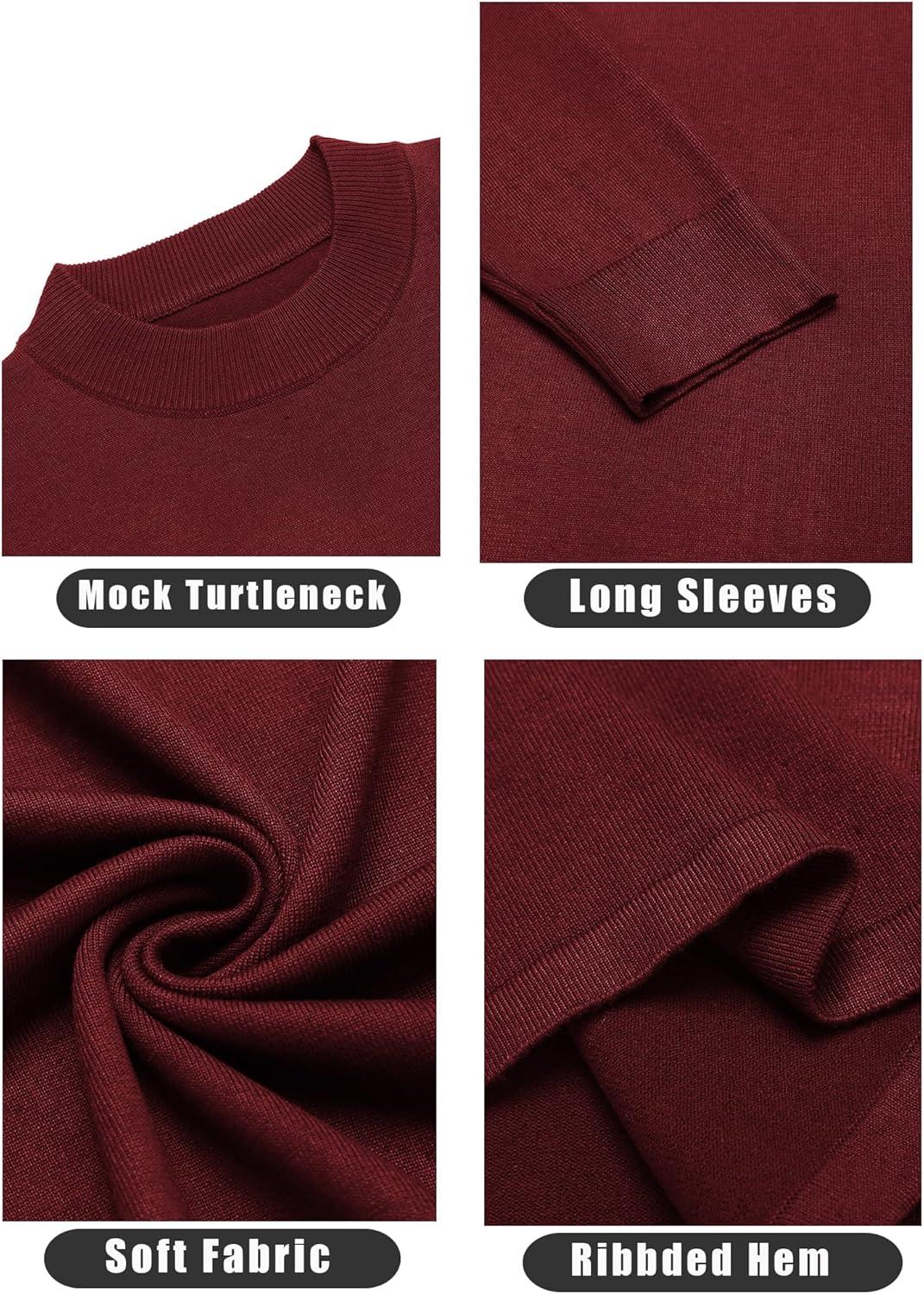 imageCOOFANDY Mens Mock Turtleneck Sweaters Long Sleeve Casual Knit Shirts Half Neck Thermal Lightweight Pullover SweaterWine Red