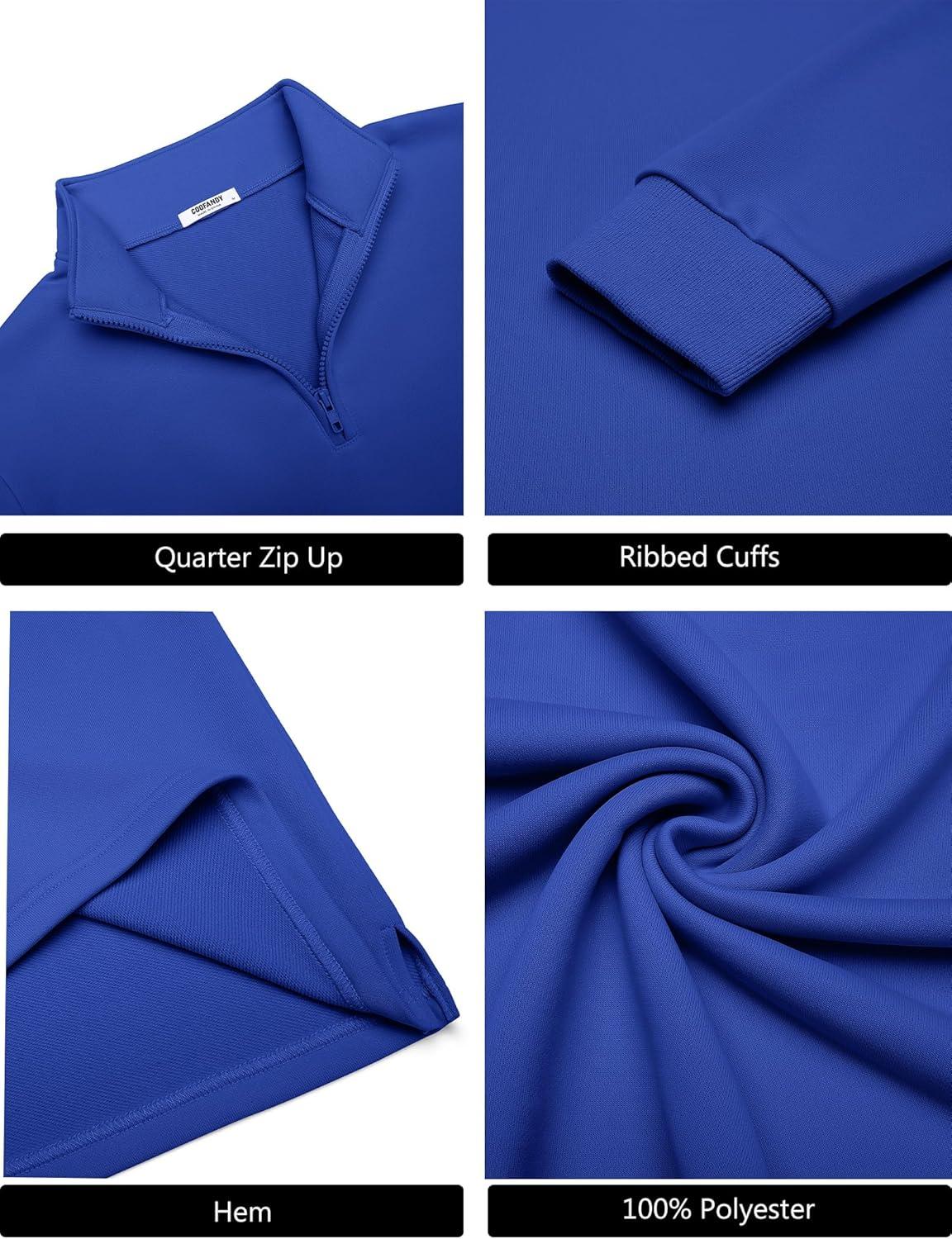 imageCOOFANDY Mens Quarter Zip Pullover Sweatshirt Mock Neck Quilted Sweatshirt Lightweight Casual Long Sleeve Polo ShirtDeep Blue