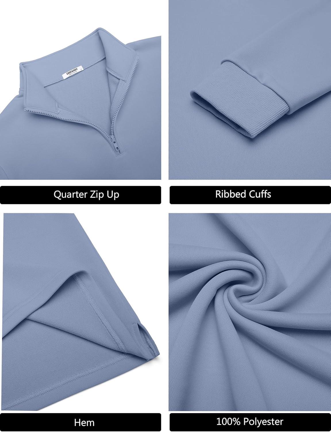 imageCOOFANDY Mens Quarter Zip Pullover Sweatshirt Mock Neck Quilted Sweatshirt Lightweight Casual Long Sleeve Polo ShirtSky Blue