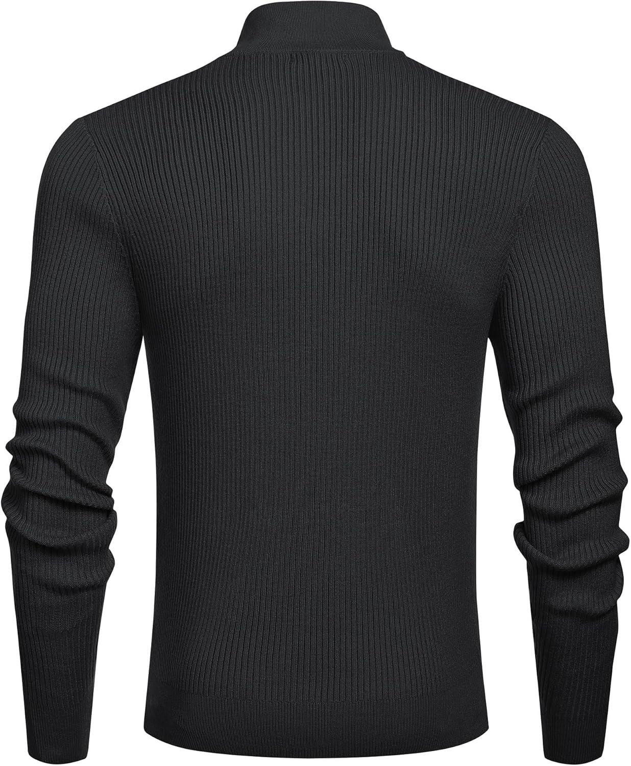 imageCOOFANDY Mens Quarter Zip Sweaters Slim Fit Mock Neck Pullover Sweaters Lightweight Knitted Polo SweaterBlack